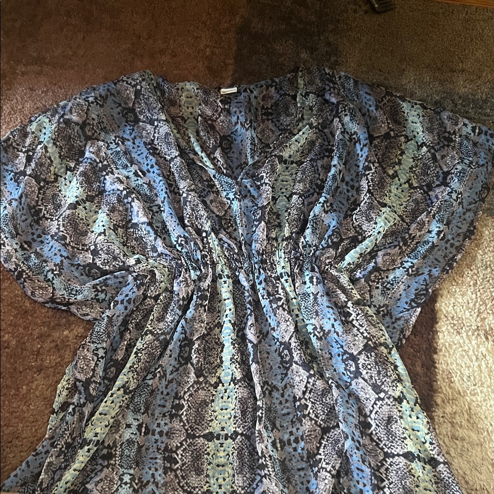 Blue and Green Snake Print Swim Cover Up